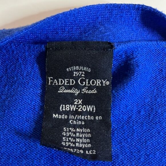 Faded Glory blue button front long sleeve V-neck cardigan light weight plus size - Picture 9 of 12